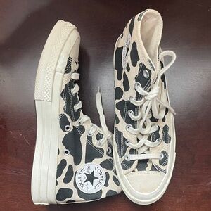 Converse High Top Sneakers - Black & Cream Cow Pattern